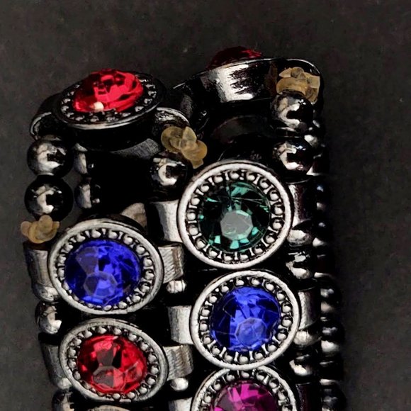 Hematite stretch bracelet with jewel toned beads - Picture 10 of 10